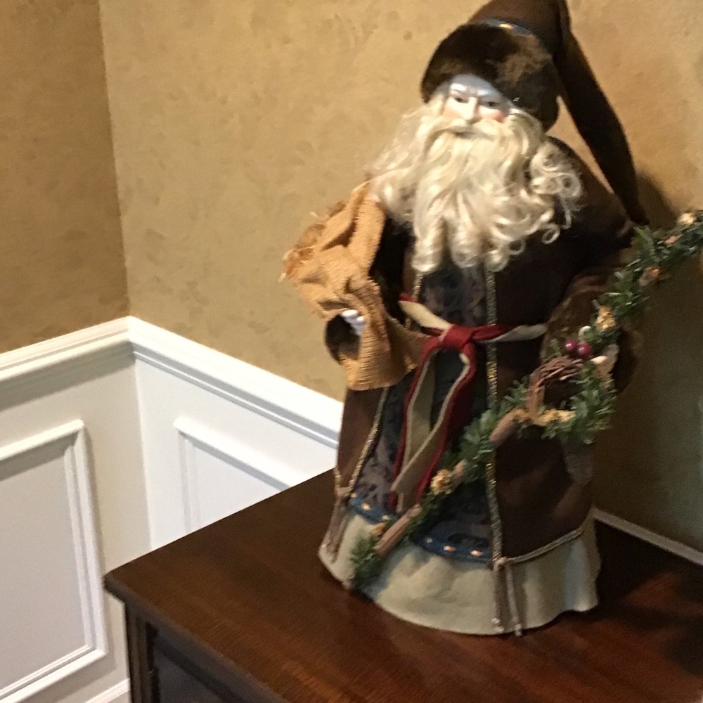 Christmas Home Decor Santa with Chocolate Brown Felt Robe, Handsome Fellow